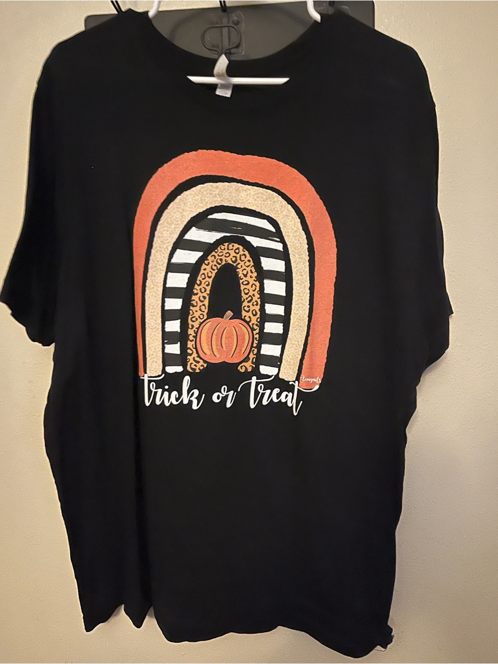 Bella Canvas Black Tee with Orange, Cream, White & Leopard Rainbow Pumpkin